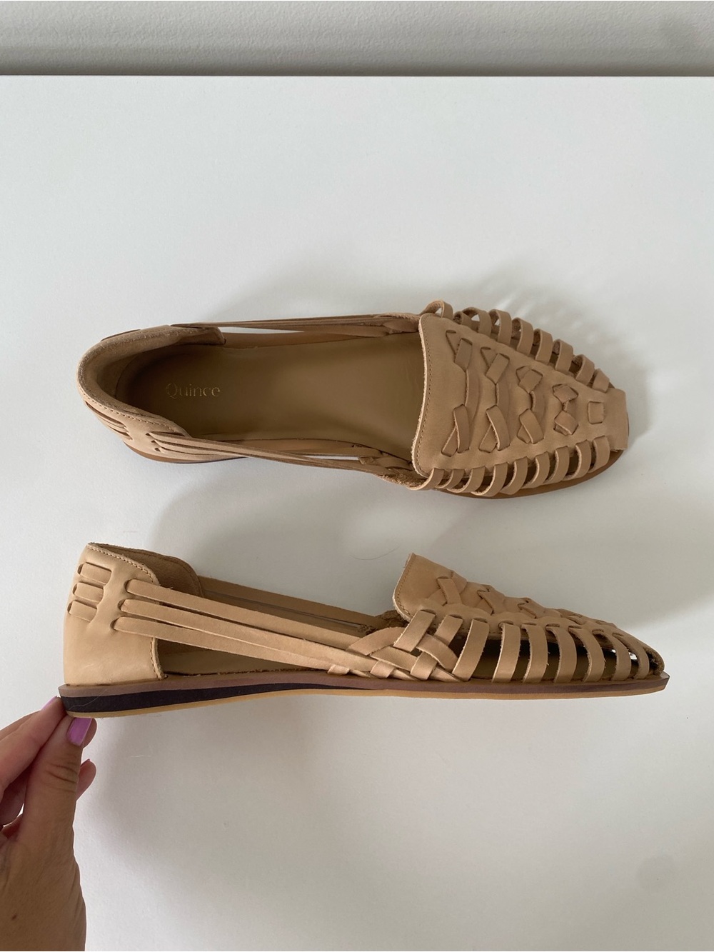 Quince 100% Leather Huarache Flats in Cashew Sz 8 - Picture 5 of 7